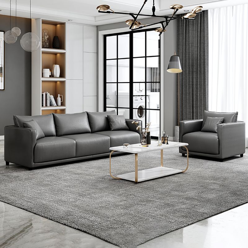 Minimalist 3-Seater Faux Leather Sofa Square Arm Loose Back Sofa