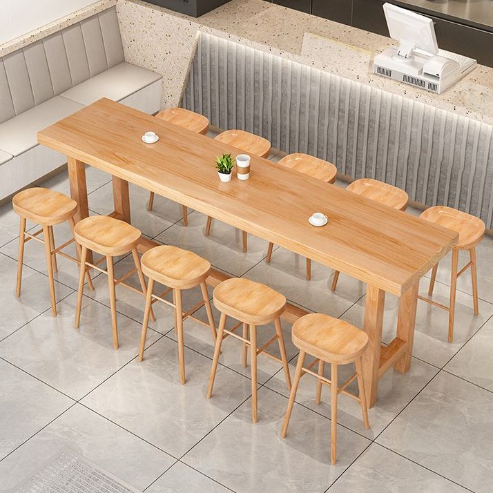 1/5/6/11 Pieces Modern Bar Table Set Rectangle Pine Wood Top Bistro Set with Footrest