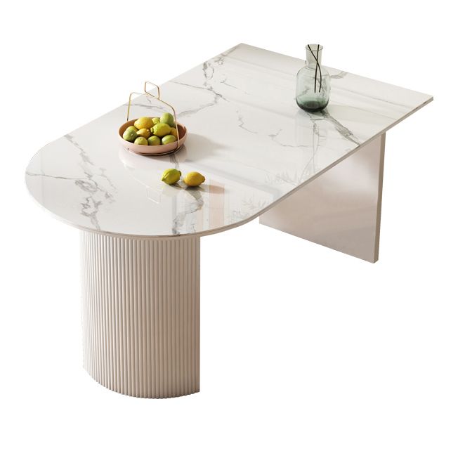 Eigentijdse witte standaard eettafel Keukeneettafel met dubbele voetstukonderstellen