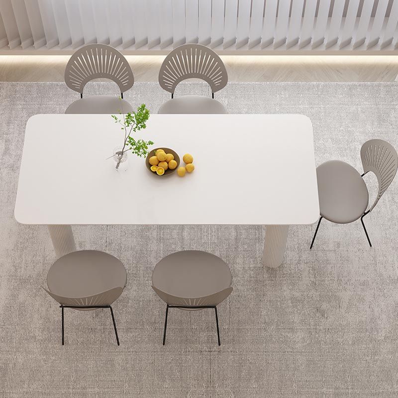 Modern Rectangle Dining Room Collection Stone and Wood Fixed Dinner Table