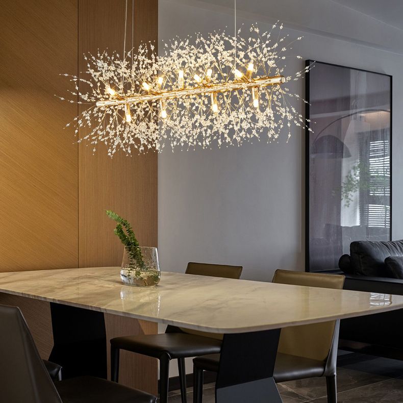 Sputnik Island Lamp Modern Hanging Light with Crystal for Dining Room