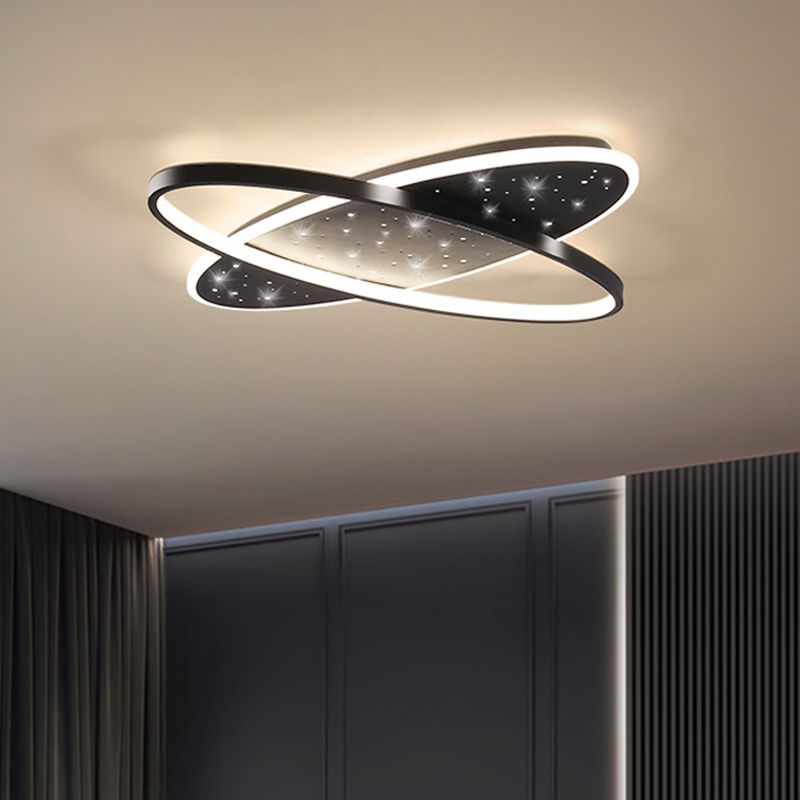 Metallic Oval and Circular Flush Mount Lamp Modern LED Flush Ceiling Light in Black