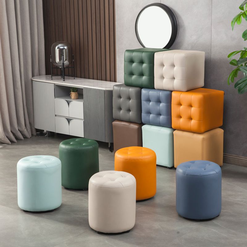 Contemporary Pouf Ottoman Genuine Leather Tufted Upholstered Solid Color Ottoman