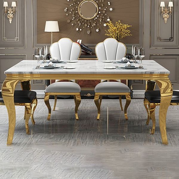 Traditional Luxury Dining Table Rectangle Metal Gold Tripod Dining Table