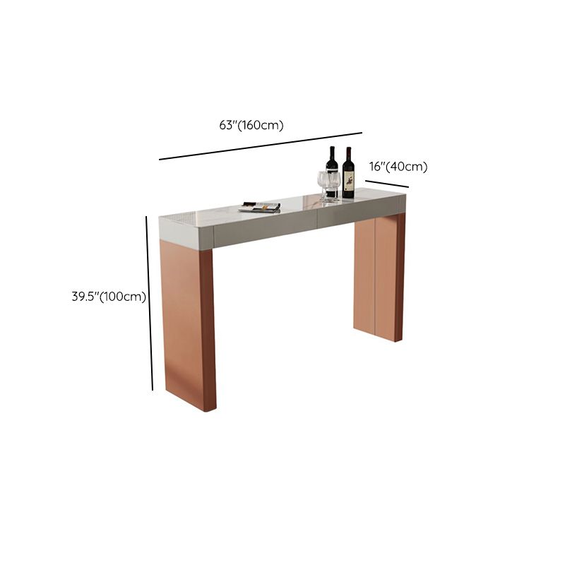 Modern Stone Top Bar Dining Table Rectangle Pub Table with Double Pedestal
