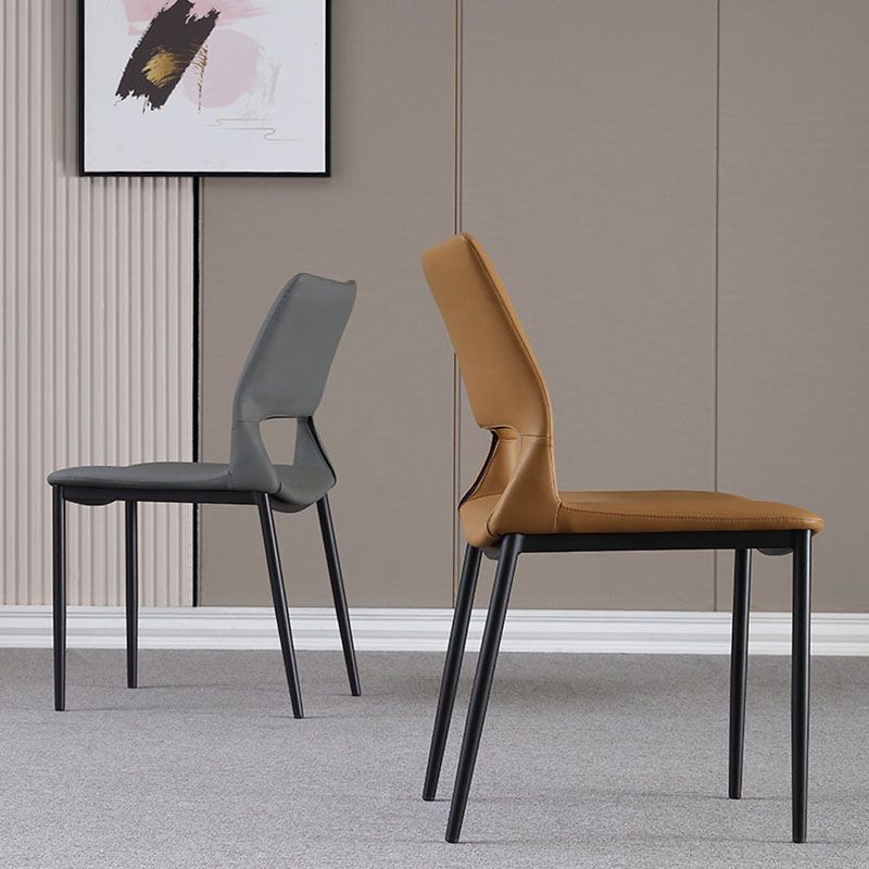 Silla lateral de comedor con respaldo abierto de estilo industrial, sillas de comedor de cuero para el hogar