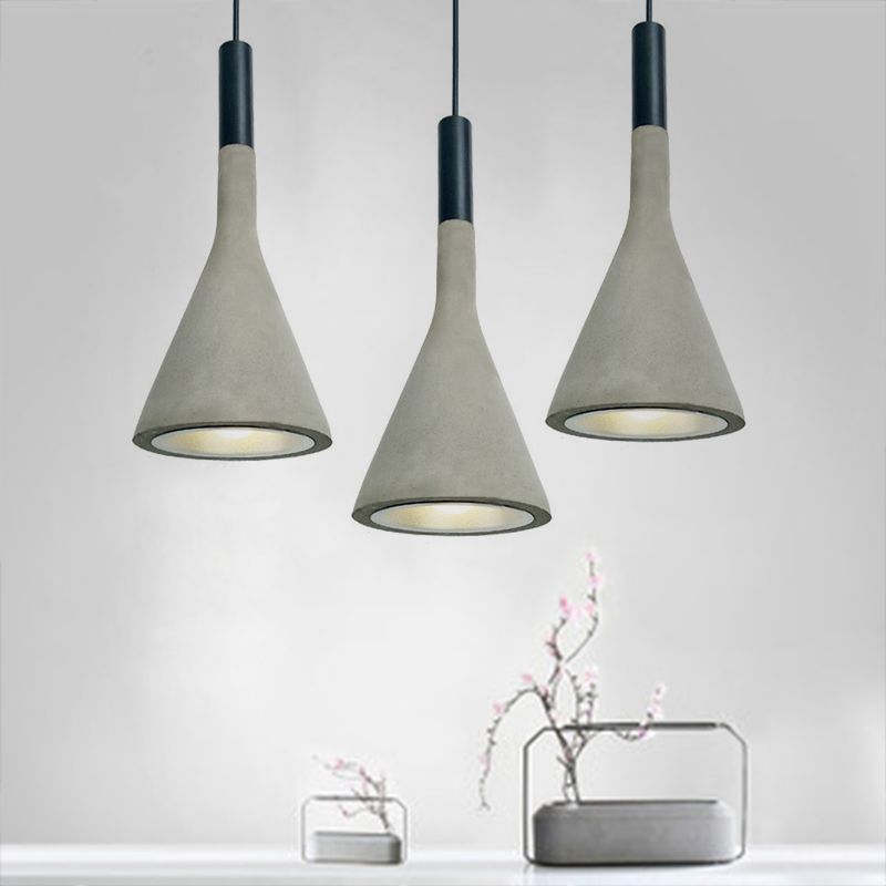 Nordic Funnel Shaped Hanging Lamp 1-Light Cement Ceiling Pendant Light in Black and Grey