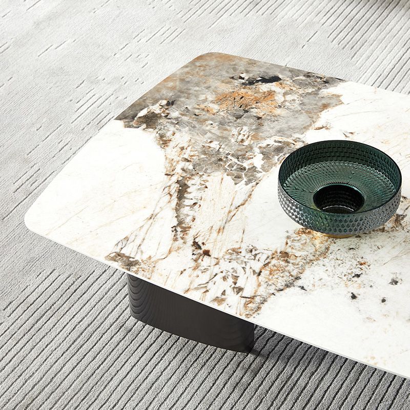 Stone Top Coffee Table with Black Metal Legs for Living Room