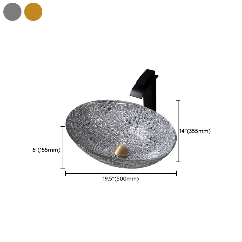 Creative Oval Bathroom Sink Glass Vessel Lavatory Sink with Pop-Up Drain