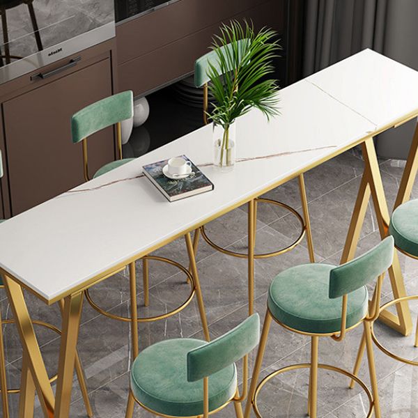 Glam Style Stone Bar Table Double pedestal Bar Dining Table for Indoor