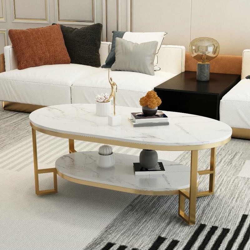 Glam 17.7" H Oval Slate Coffee Table Iron Frame Cocktail Table