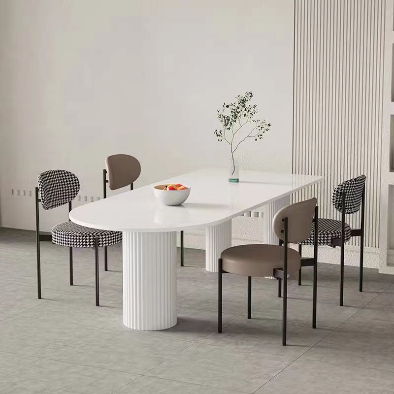 White Sintered Stone Top Dining Table Modern Free Form Iron Base Table