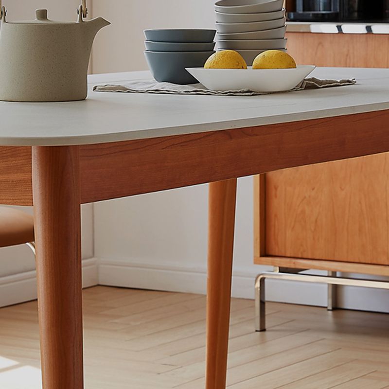 Sintered Stone Top Dining Table Rectangle Table with Wooden Base and 4 Legs