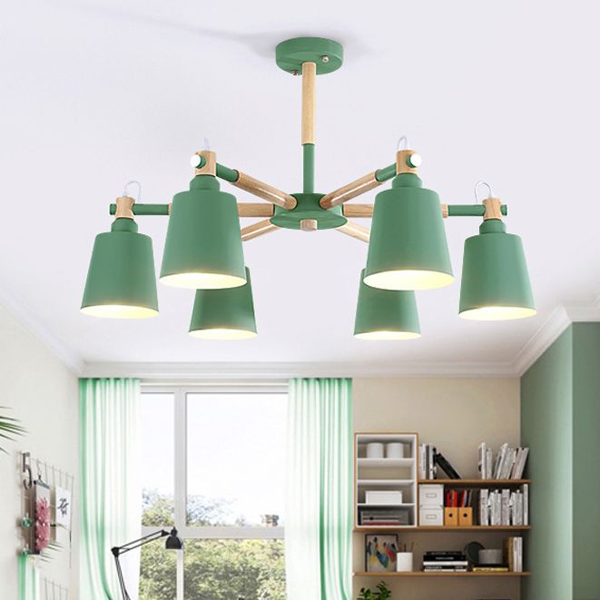 Nordic Colorful Chandelier Metal Wood Pendant Lighting Fixtures for Living Room