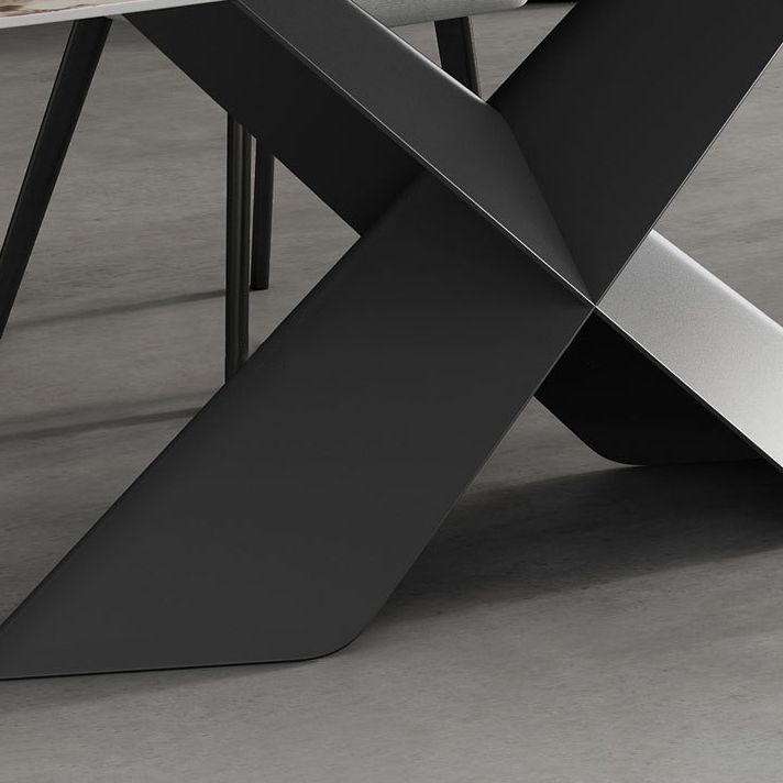 Modern Sintered Stone Dining Set with Rectangle Tabale and Metal Base Dining Room Furniture Set
