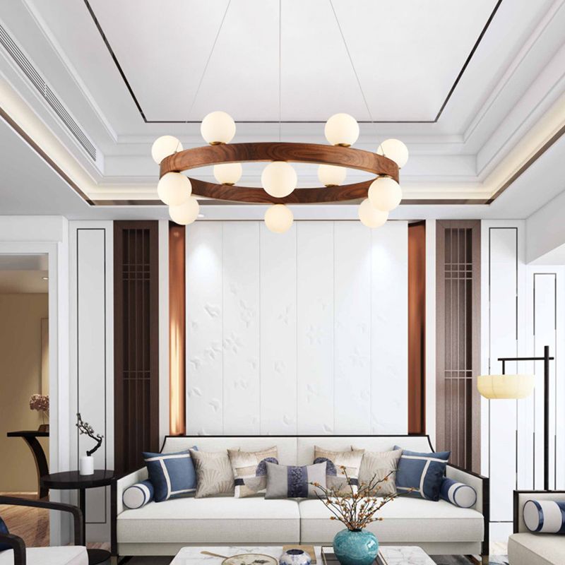 Nordic Minimalist Circular Chandelier Lamp Wood Hanging Pendant Lights for Restaurant