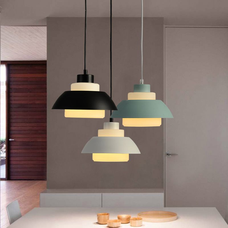 Black/White Flared Shade Hanging Lamp Macaron Stylish 1 Light Metallic Pendant Lighting for Dining Room
