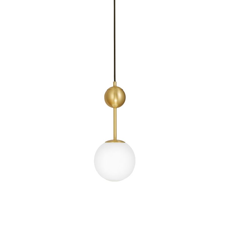 Ball Bedside Hanging Light Opaline Glass 1-Light Minimalist Suspension Pendant in Brass