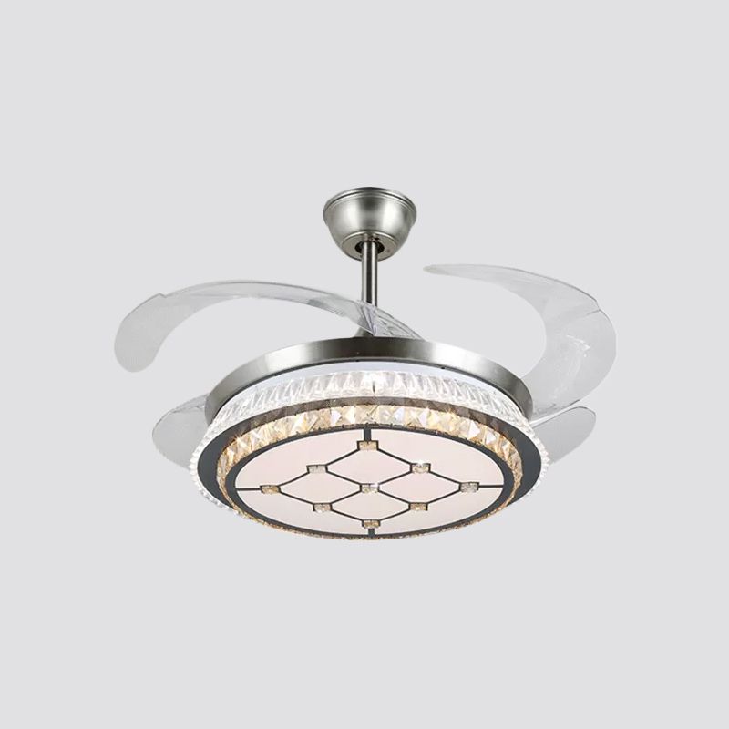 Silberschicht 4 Blades Halbflush Mount Modernismus LED Crystal Anhänger Lüfterleuchte, 19 "breit