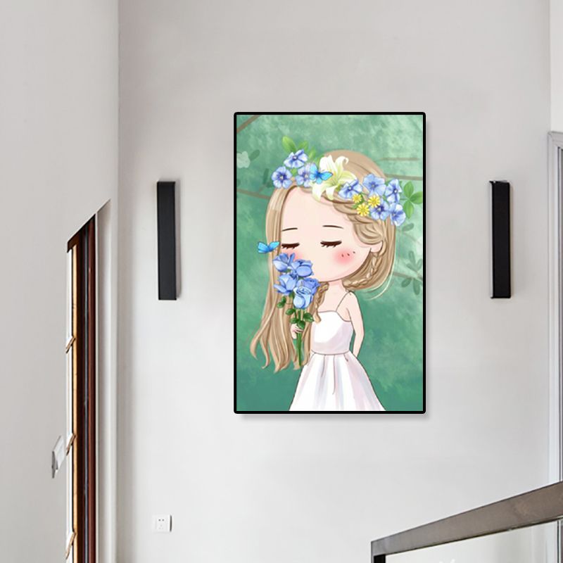 Cartoon Young Girl Art Print Soft Color Figure Drawing Canvas for Bedroom, Multiple Sizes