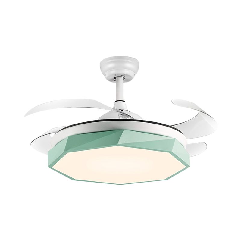 42 "breit facettierte Oktagon Deckenlampe Minimalismus Acrylgrau/Weiß/Rosa 4 Blades LED -Pendellventilator für Wohnzimmer