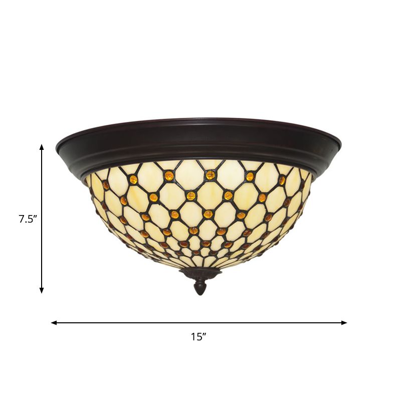 Beige Netting Flush Mount Lamp Baroque Handcrafted Glass LED Ceiling Flush Light Fixture