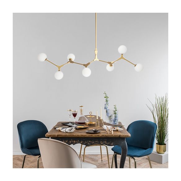 Ast Hanging Lampe moderne nordische Stil Opalglas 5/6/7 Lichter Gold Kronleuchter Licht