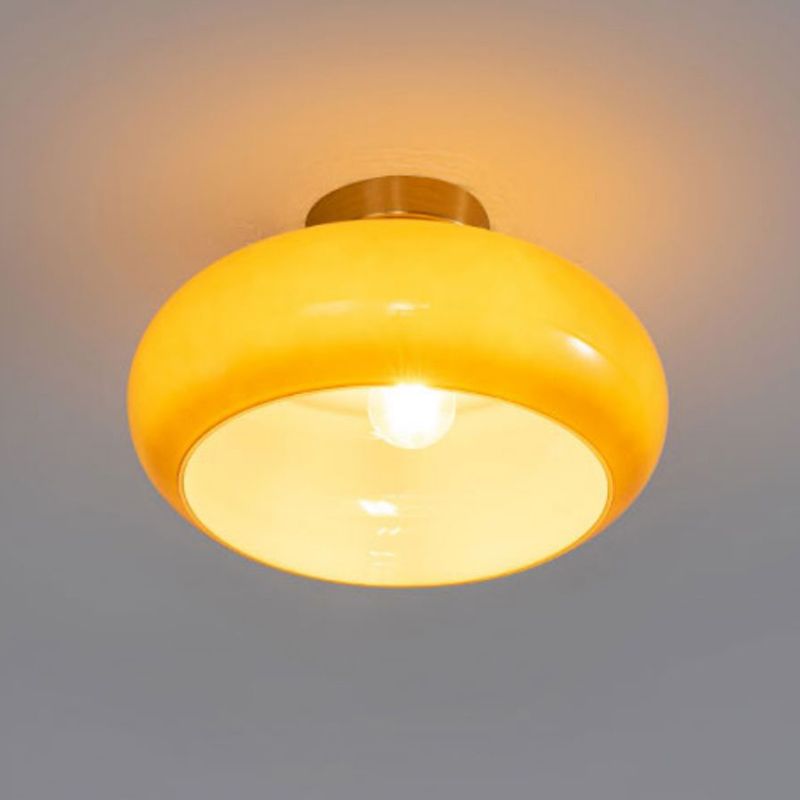 Drum Shape Glass Flush Mount Light Modern Style 1 Light Ceiling Mount Light