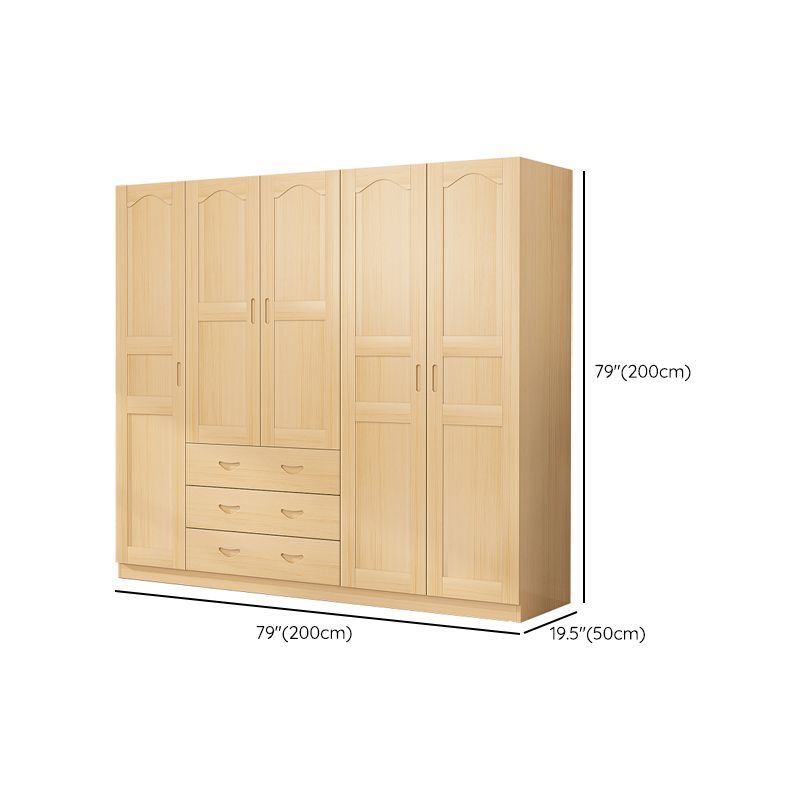 Solid Wood Kid's Wardrobe Country Light Wood Armoire Closet with Adjustable Shelves