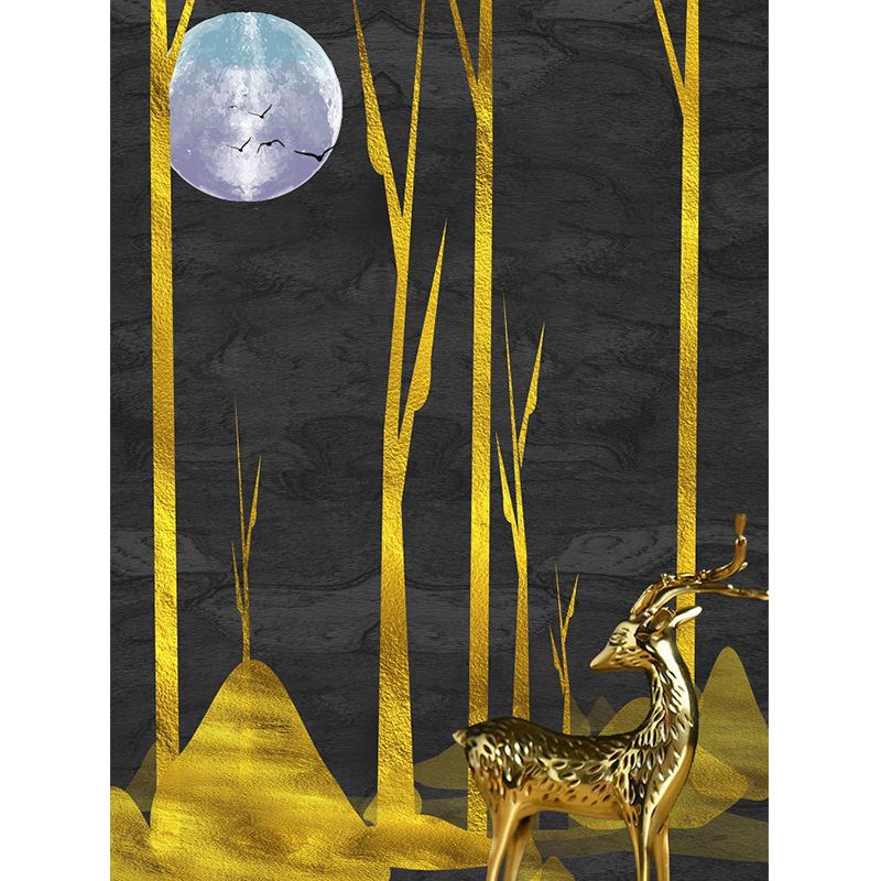 Illustration Elk Deer Mural Wallpaper Full Size Wall Decor for Guest Room, Made to Measure