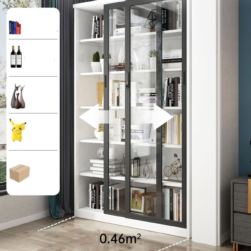 14.9" Wide Whit Bookcase Modern Stainless Steel and Glass Book Shelf With Doors