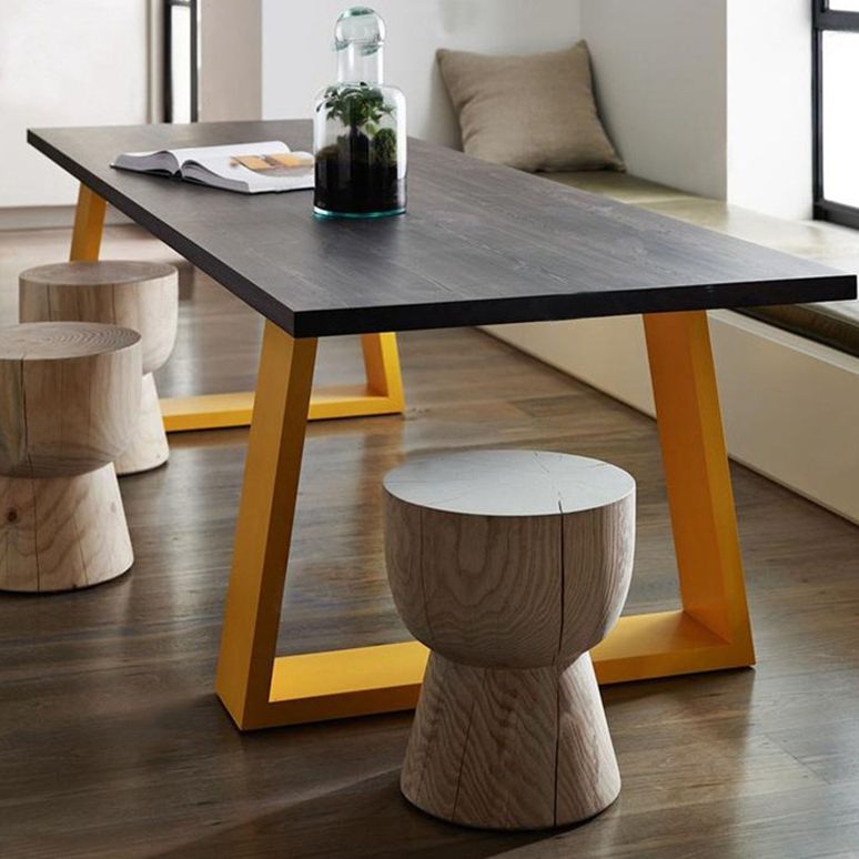 Metal Industrial Rectangle Dining Table for Home Pine Wood Top Table with Sled