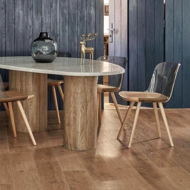 Contemporary Style Acrylic Low Back Wooden Legs Dining Chairs