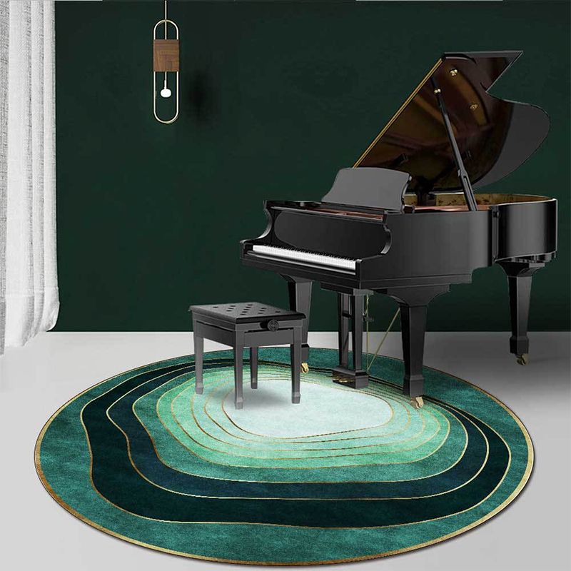 Green Modern Rug Polyester Ombre Swirl Lines Pattern Rug Washable Non-Slip Backing Carpet for Living Room