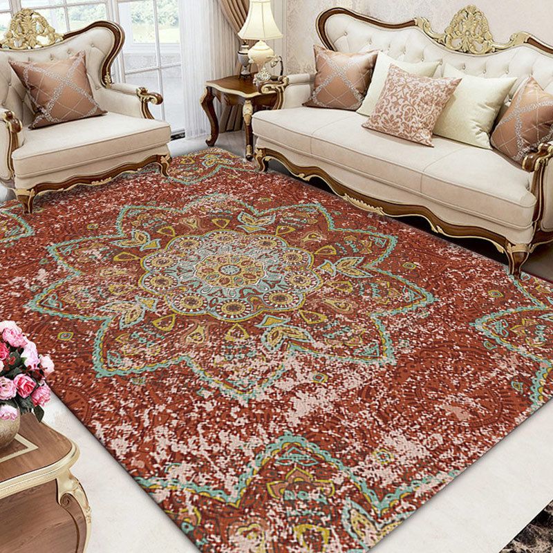 Light Pink Flower Carpet Polyester Simple Carpet Washable Carpet for Living Room