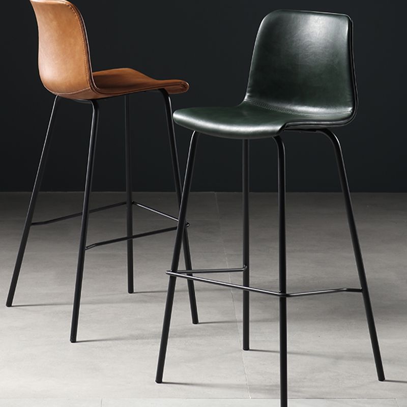 Contemporary Backrest Faux Leather Armless Bar Stool with Footrest