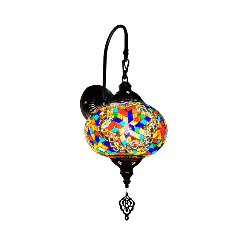 Decorative Sphere Wall Light Fixture 1 Bulb Stained Art Glass Wall Sconce Lamp in Red/Purple/Gold for Bedroom