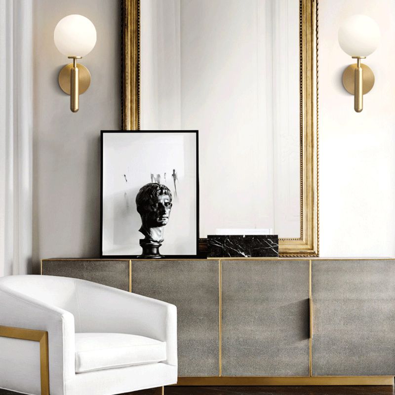 Contemporary Vanity Lighting Globe Glass Wall Light Fixture in White for Bathroom