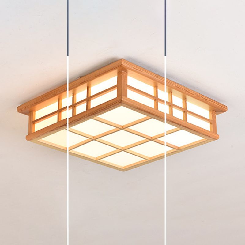 Square Ceiling Light Wooden LED Ceiling Mount Light with Acrylic Shade for Living Room