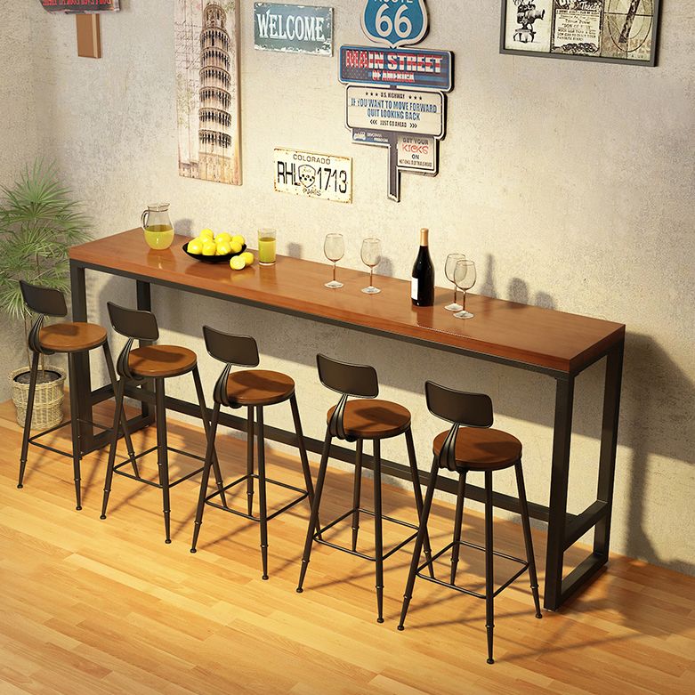 Rectangle Wood Bar Dining Table Contemporary Bar Table with Trestle Base in Black