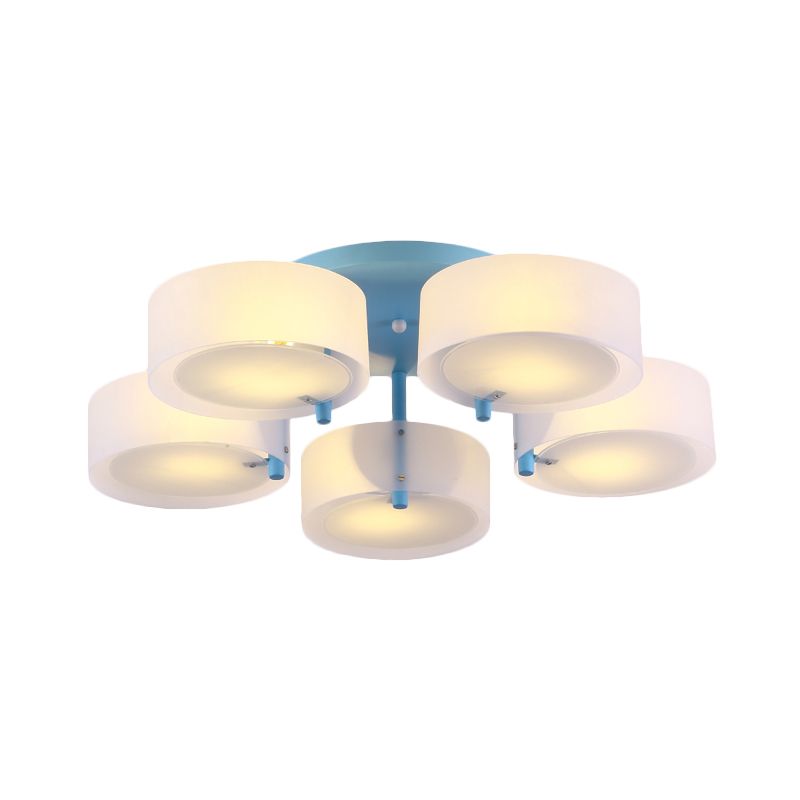 Plafonnier Semi-affleurant à tambour blanc, luminaire de plafond en verre de lait pour Loft Macaron pour salle d'étude