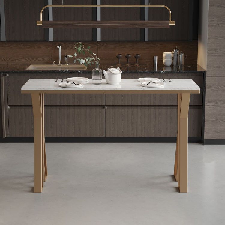 Rectangle Metal Base Bar Table Glam Sintered Stone Top Bistro Bar Table