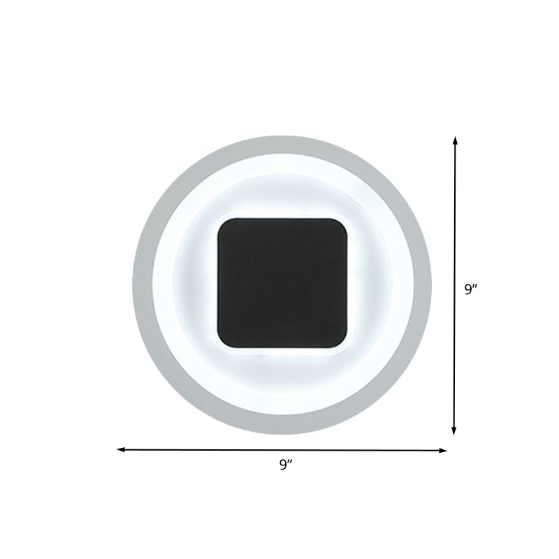Square and Round Wall Mount Lighting Modernism Metal LED Bedroom Wall Lamp Sconce in Black and White