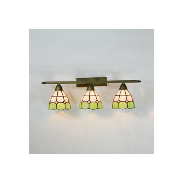 Yellow/Pink/Green/Blue Dome Wall Sconce Lamp Vintage Tiffany 3 Lights Wall Mount Light in Brass for Bathroom