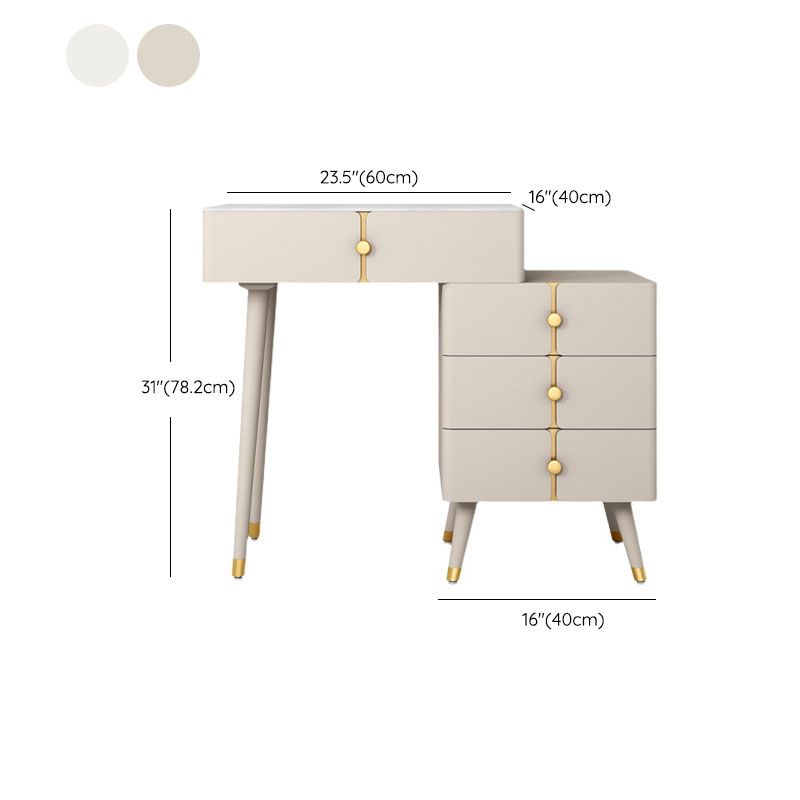 4 Drawers Vanity Set with Stool Glam Stone Top Dressing Table