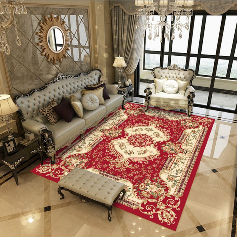 Red Graphic Rug Blending Contemporary Rug Washable Rug for Living Room