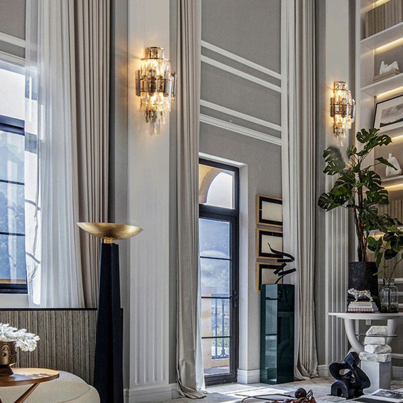 Geometric Shape Crystal Wall Sconces Modern Multi-Lights Wall Mount Light Fixture in Gold