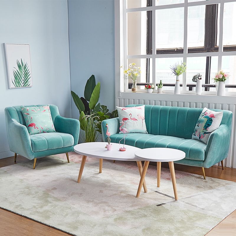 Contemporary Velvet Square Arm Sofa Green/Blue/Pink Settee with Tight Back