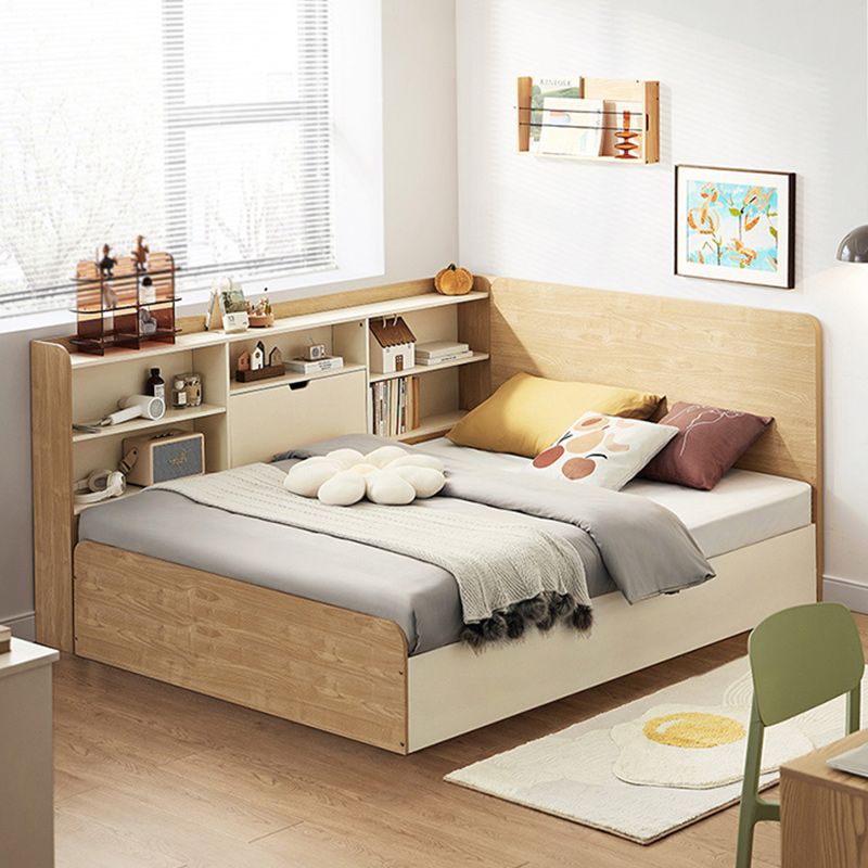 Nordic Natural Solid Wood Bed 39.37" H Bookcase Included Bed Frame with Storage
