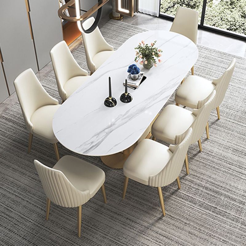 Metal Pedestal Base Dining Table Glam Stone Table for Dining Room